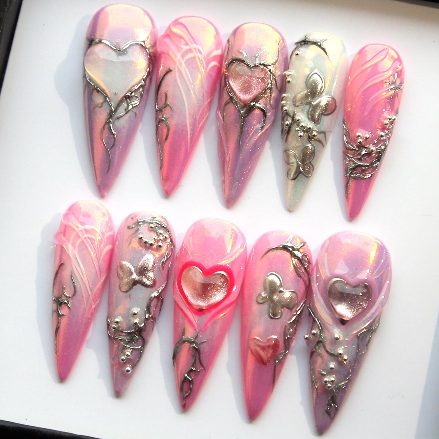 Aurora Pink Handmade Press on nails - Summer Nails