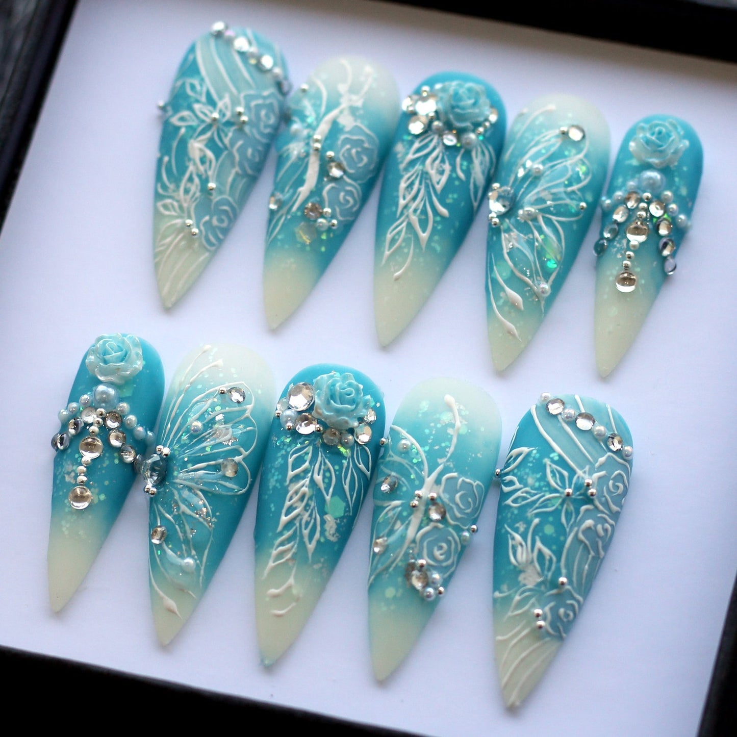 Blue Fairy Magical Handmade Press on nails - Summer Nails