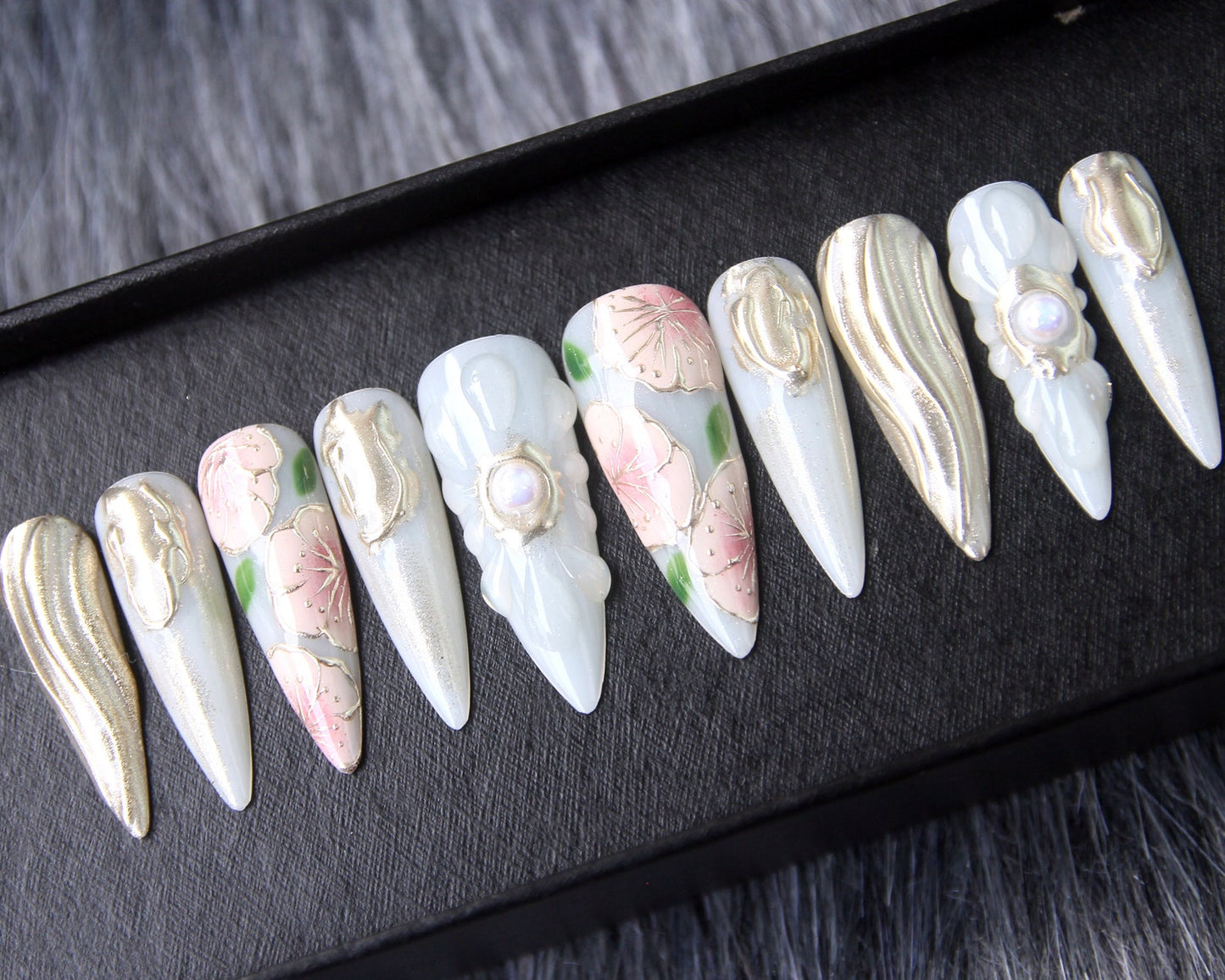 Floral Japanese Handmade Press on nails - Summer Nails