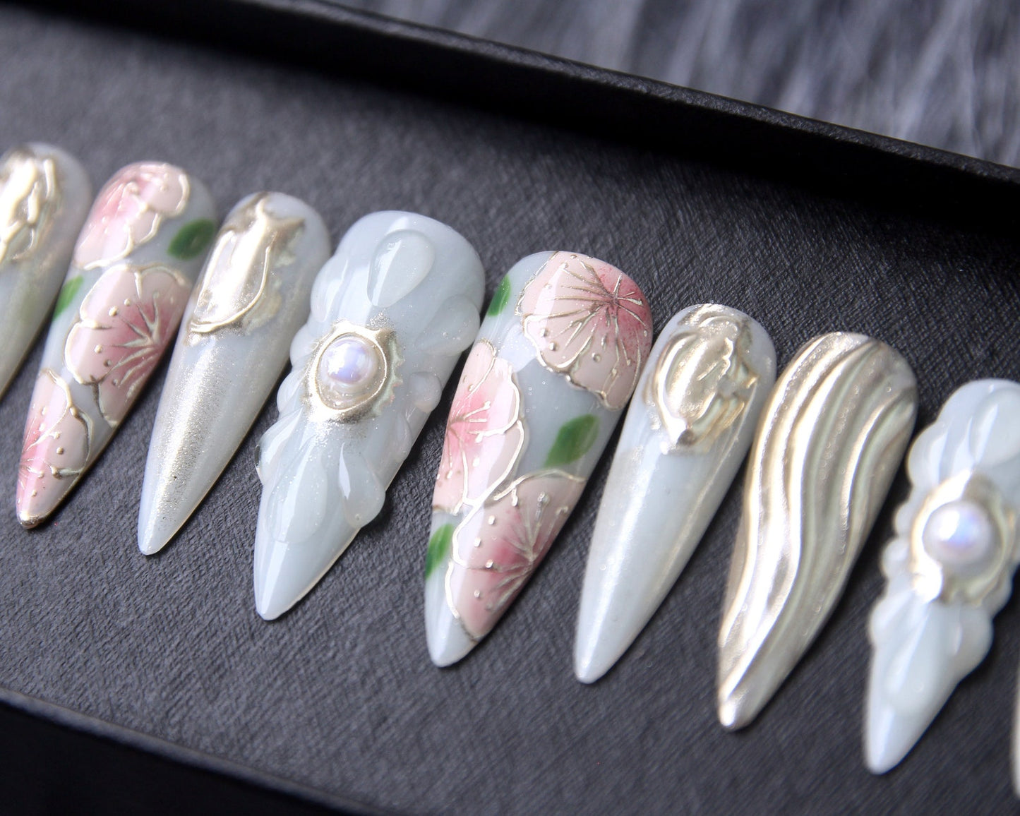 Floral Japanese Handmade Press on nails - Summer Nails