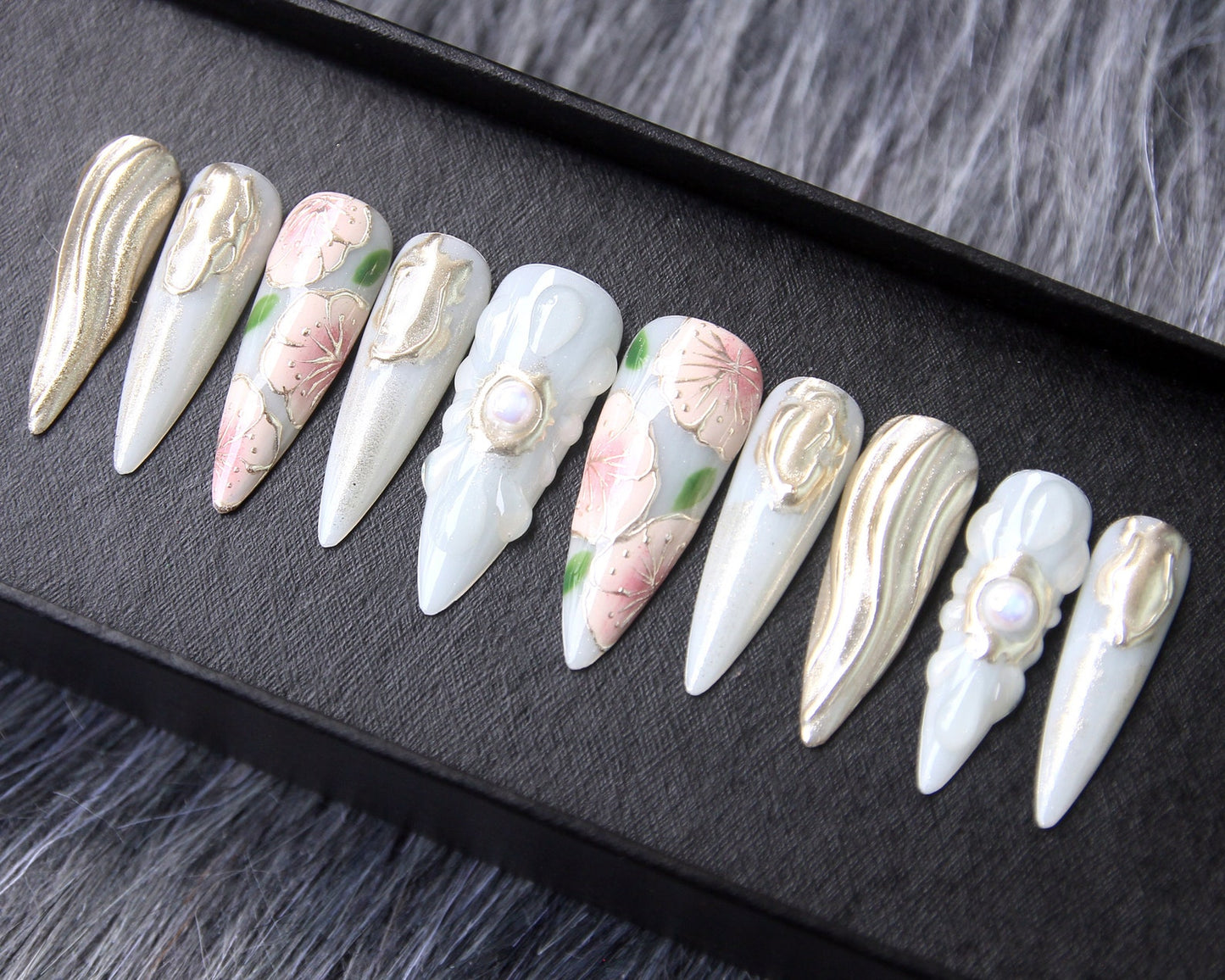Floral Japanese Handmade Press on nails - Summer Nails
