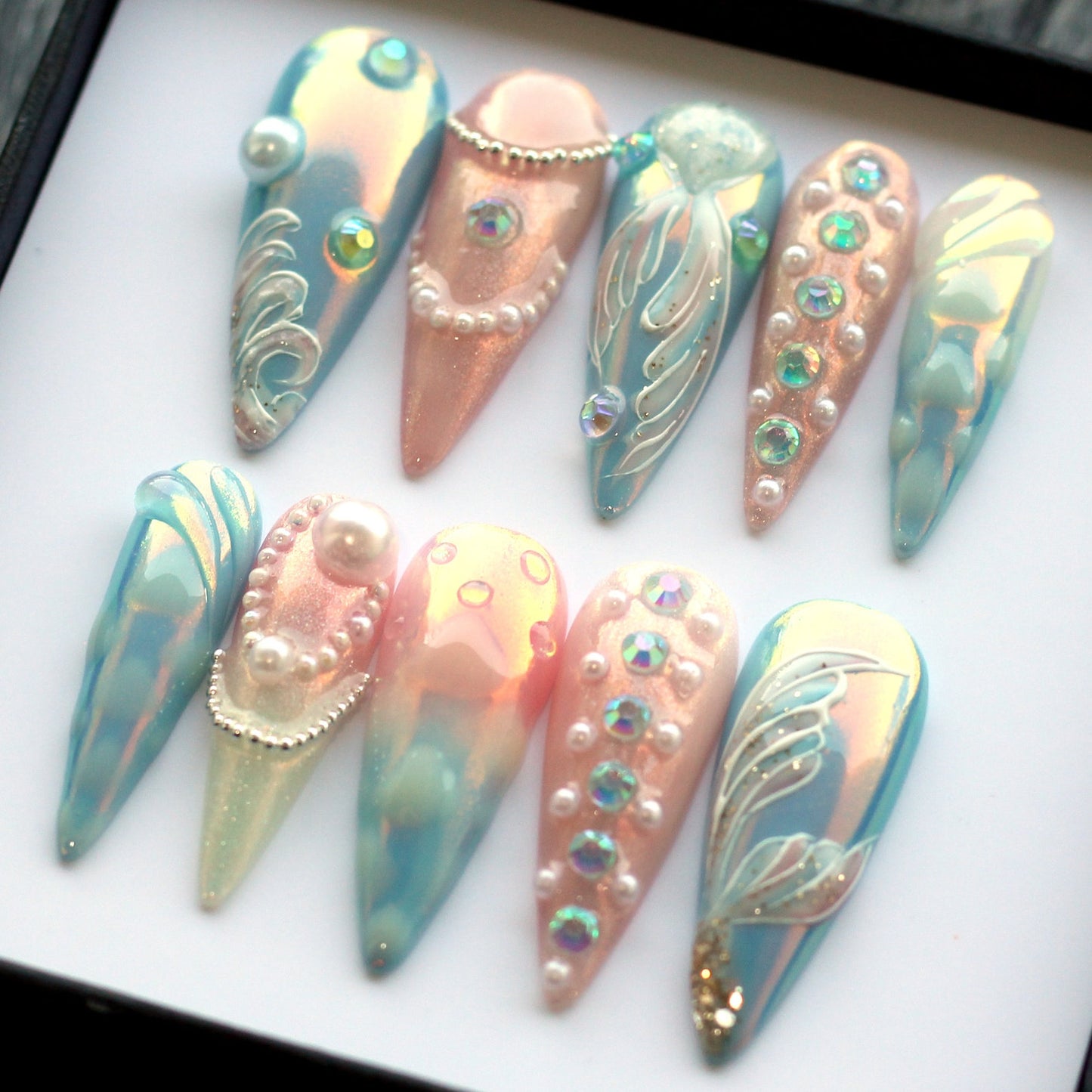 Mermaid Aurora Handmade Press on nails - Summer Nails