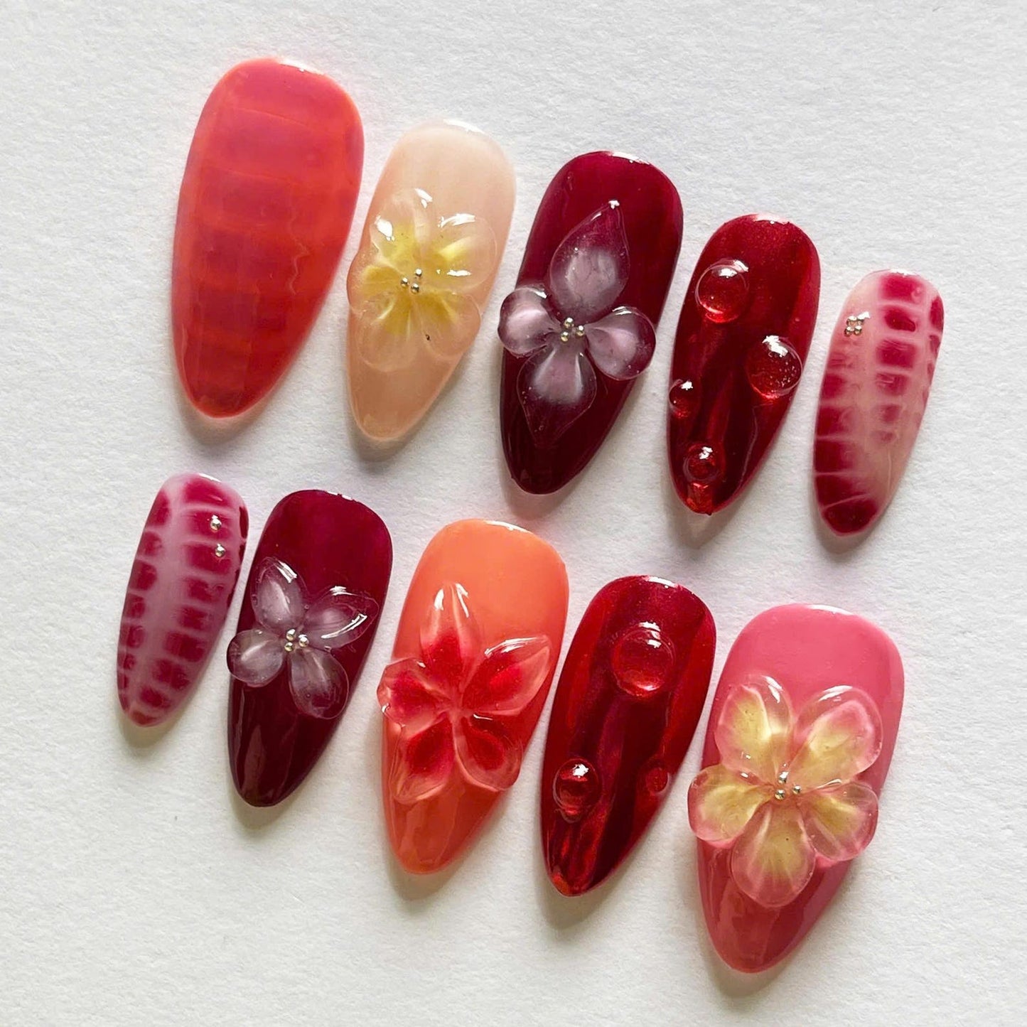 Red Velvet Flower Handmade Press on nails - Summer Nails