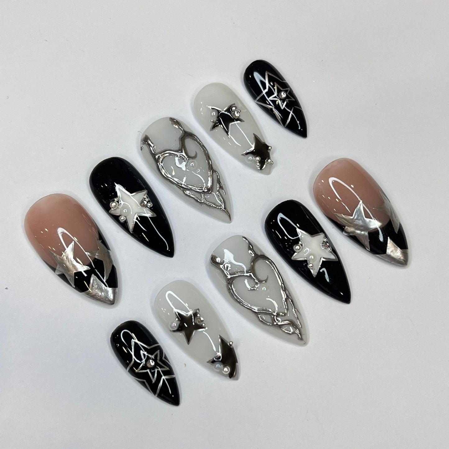 Silver Stars Handmade Press on nails - Summer Nails