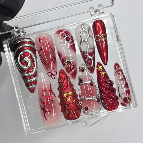 Red Aura Gothic Press on nails