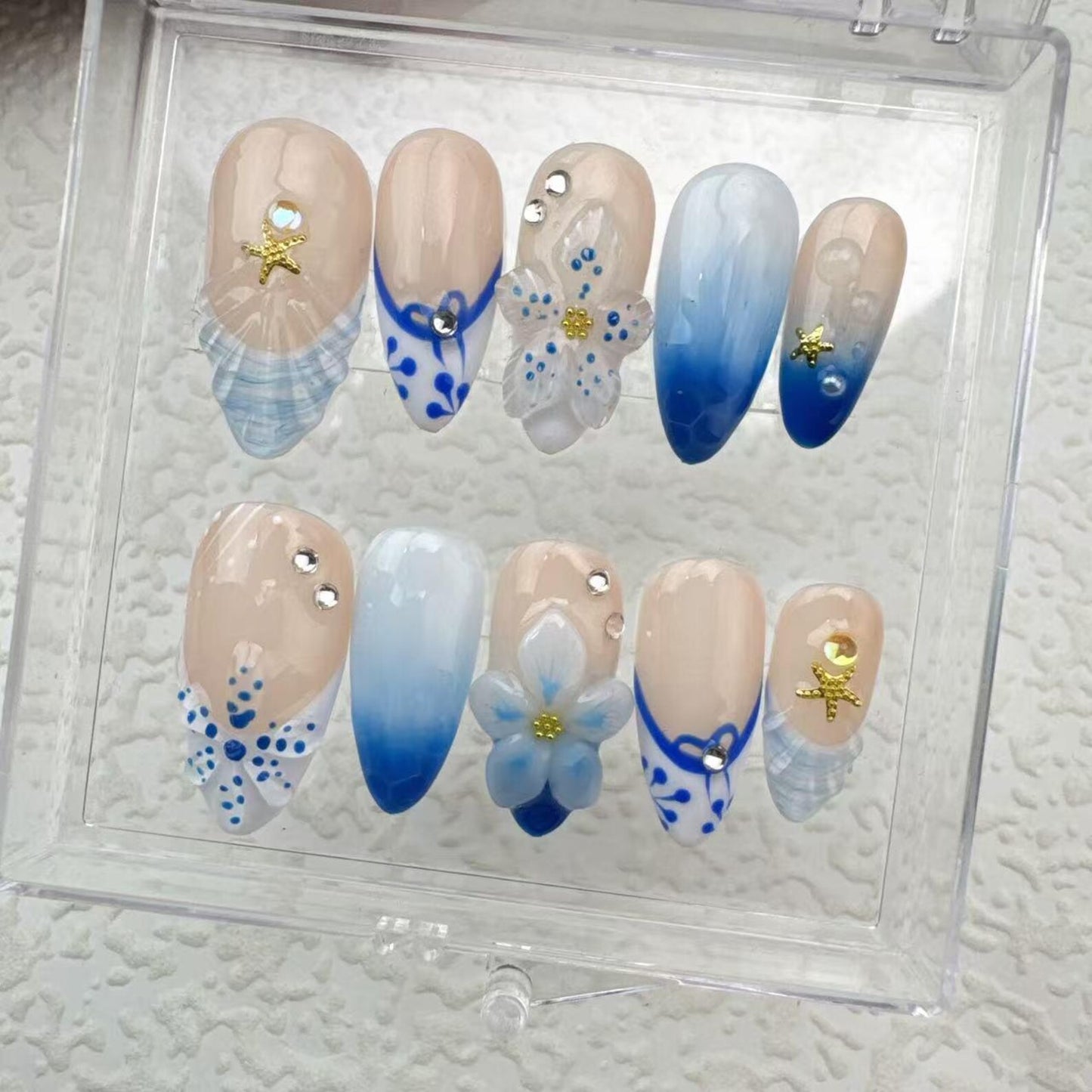 Blue Flowers Handmade Press on nails