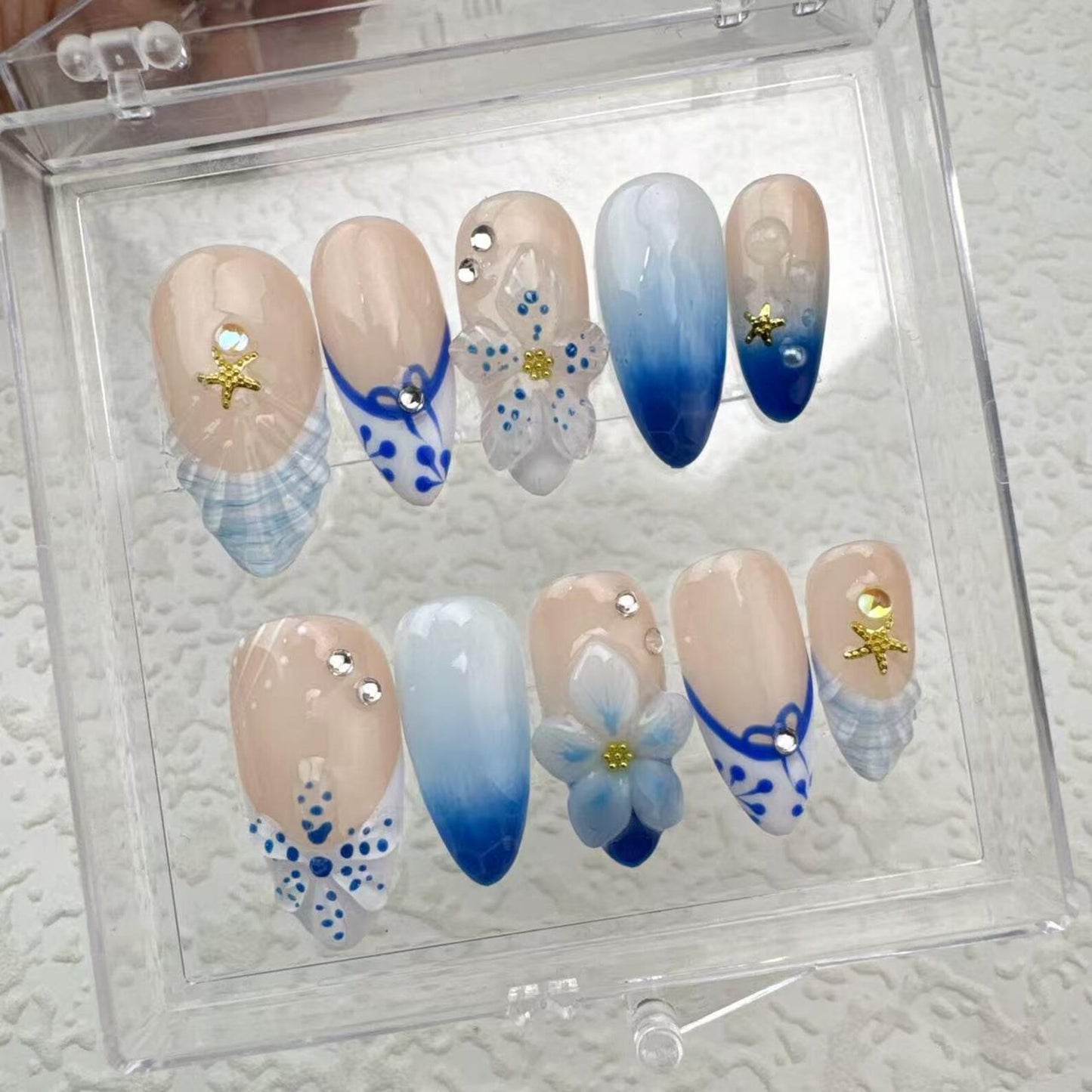 Blue Flowers Handmade Press on nails