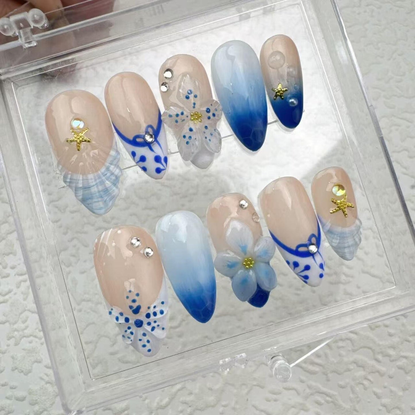 Blue Flowers Handmade Press on nails