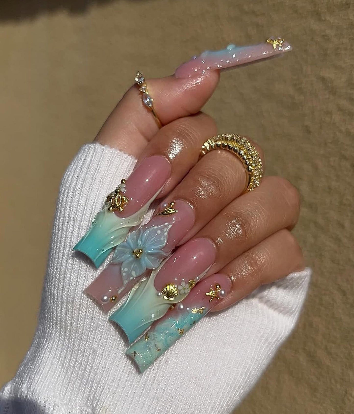 Blue Ocean Aqua Handmade Press on nails