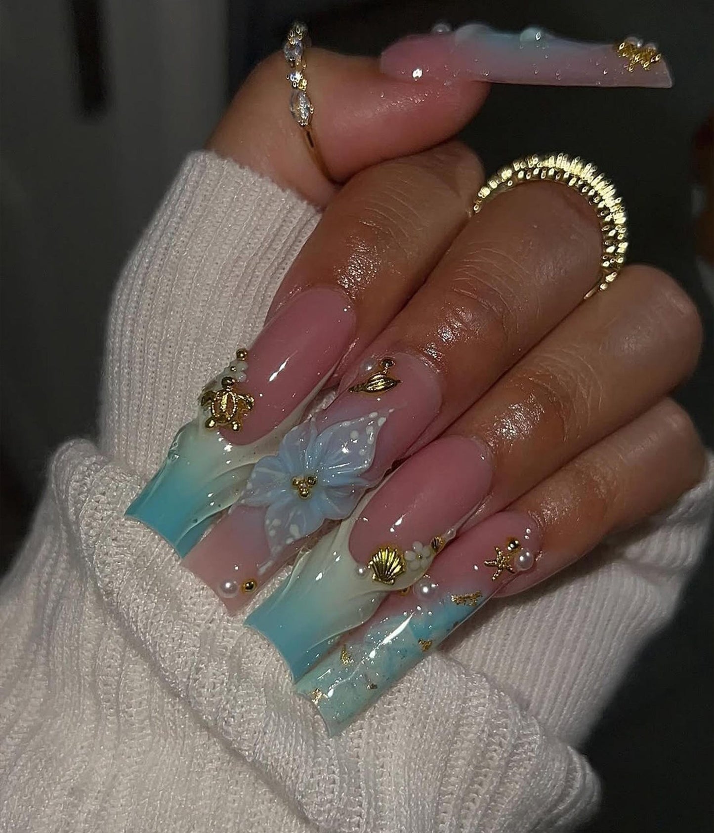 Blue Ocean Aqua Handmade Press on nails