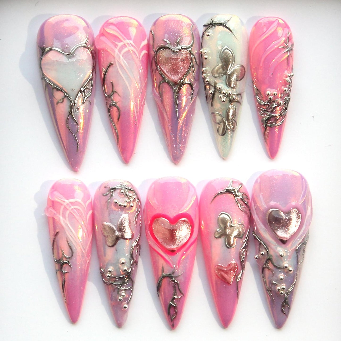 Aurora Pink Handmade Press on nails - Summer Nails 