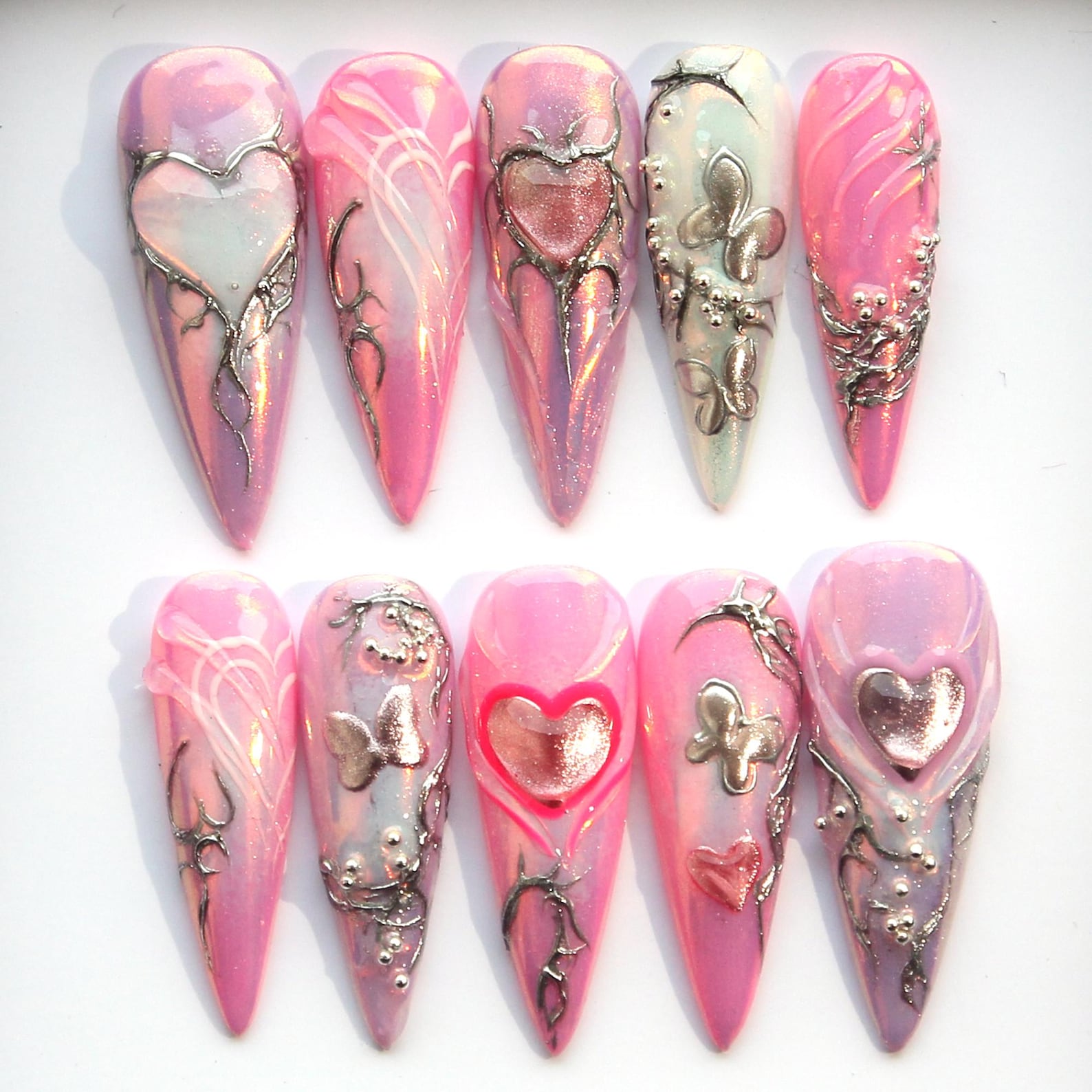 Aurora Pink Handmade Press on nails - Summer Nails 