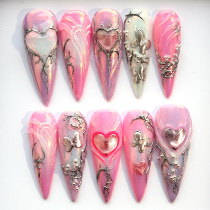 Aurora Pink Handmade Press on nails - Summer Nails 