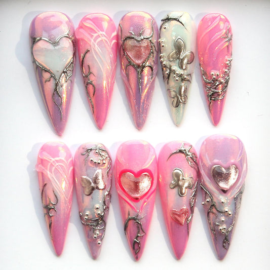 Aurora Pink Handmade Press on nails - Summer Nails 