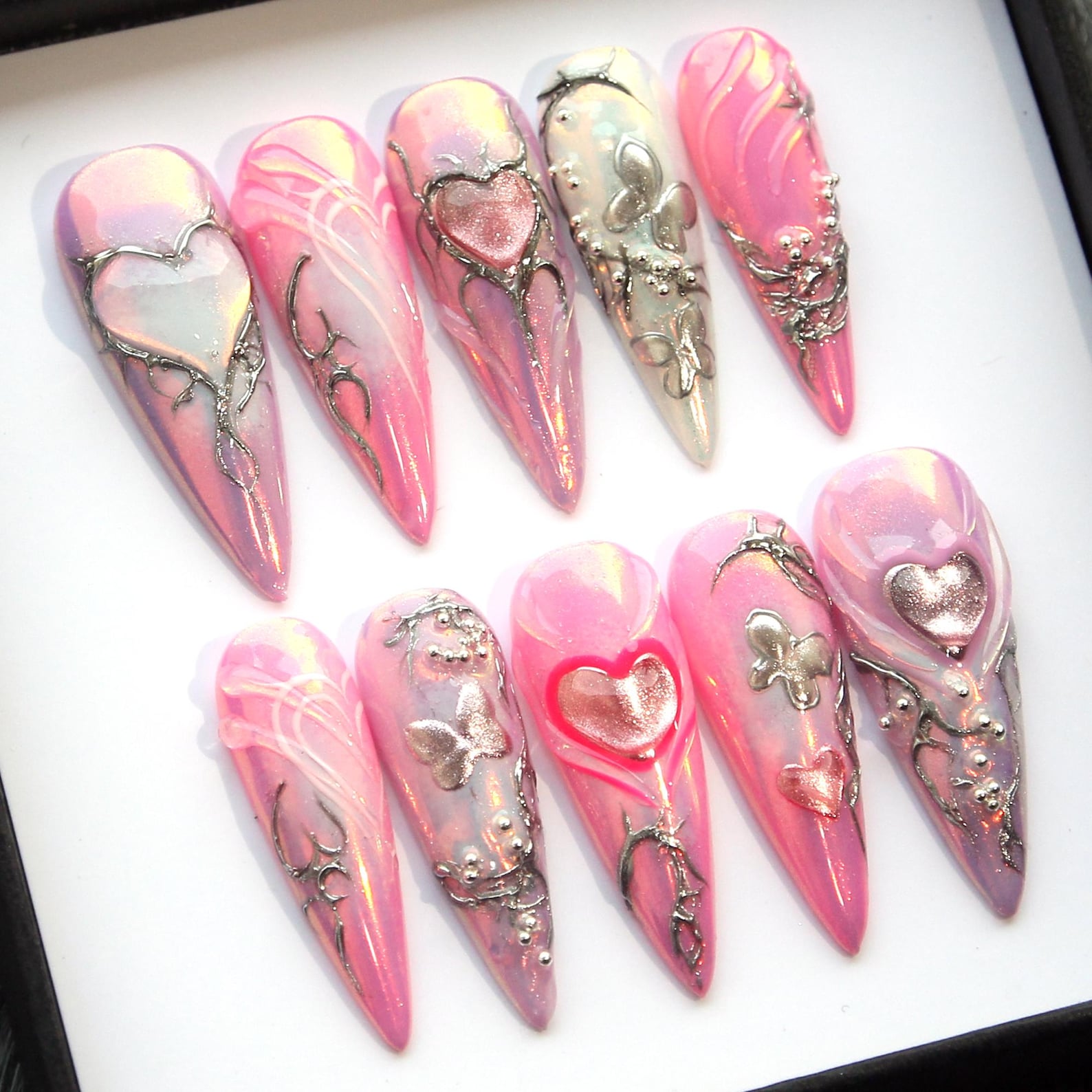 Aurora Pink Handmade Press on nails - Summer Nails 