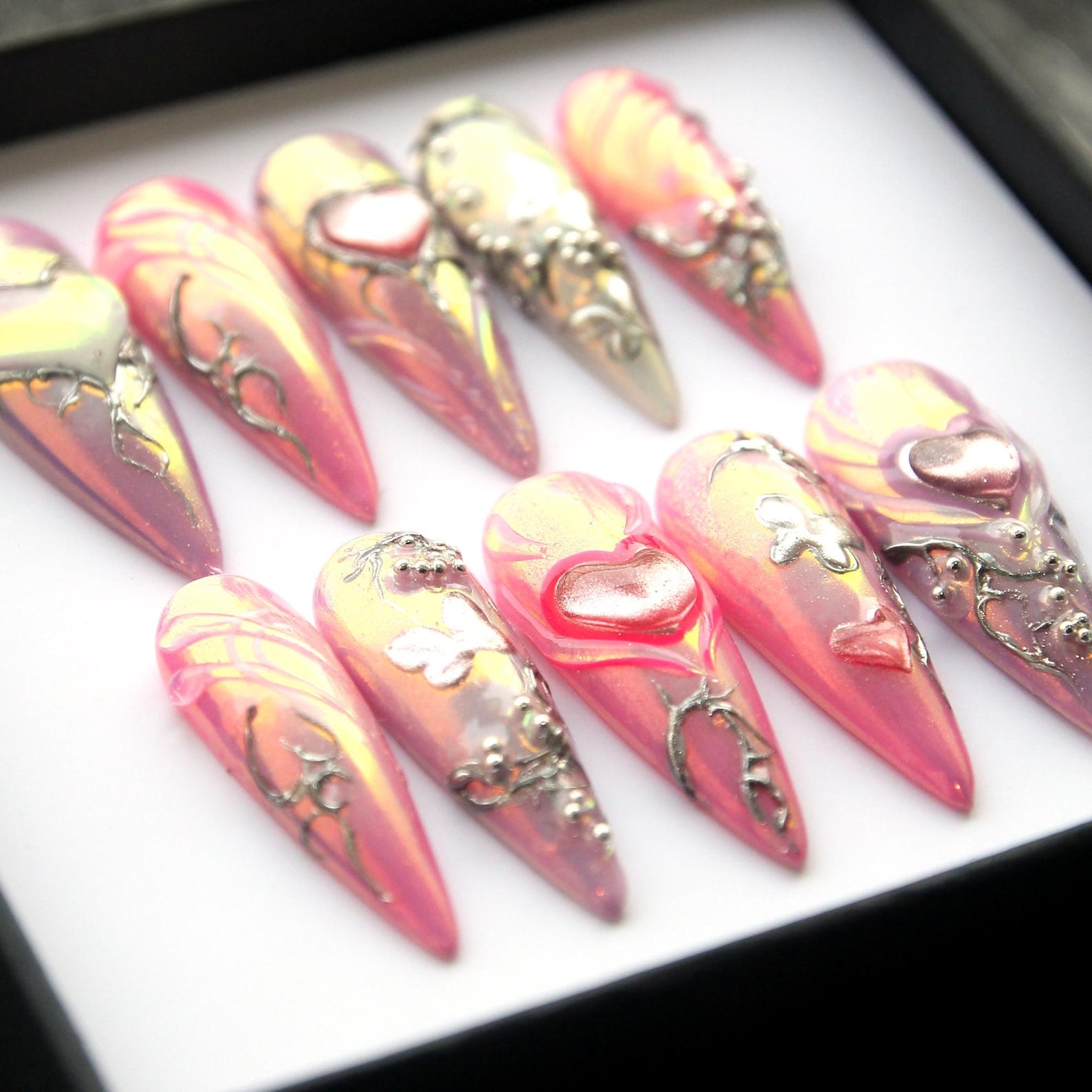 Aurora Pink Handmade Press on nails - Summer Nails 