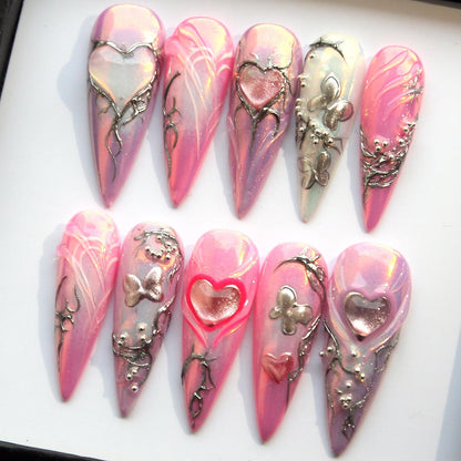 Aurora Pink Handmade Press on nails - Summer Nails 