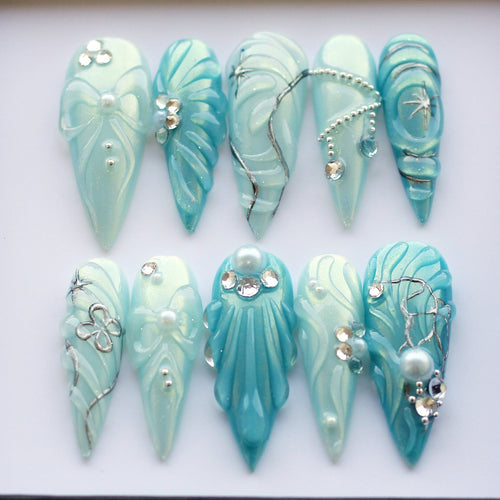 Baby Blue Handmade Press on nails - Summer Nails 