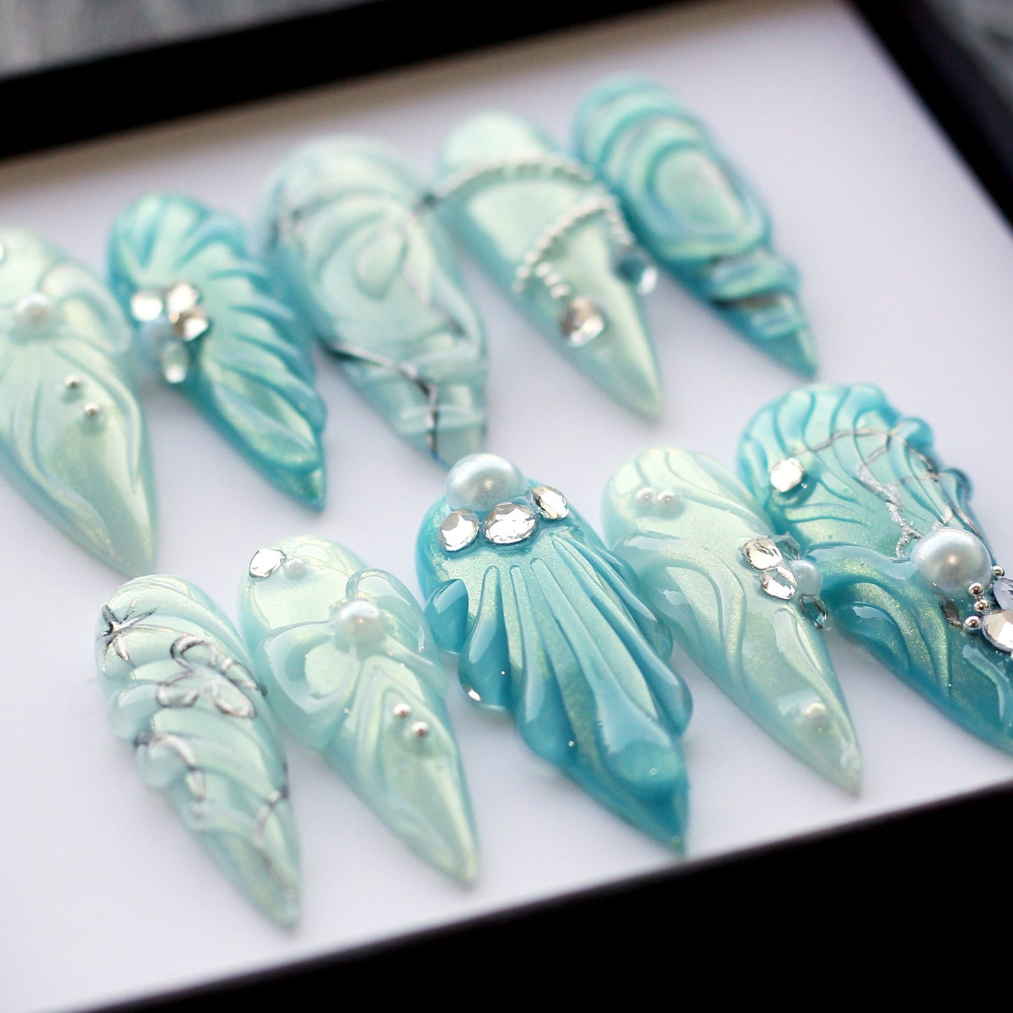 Baby Blue Handmade Press on nails - Summer Nails 