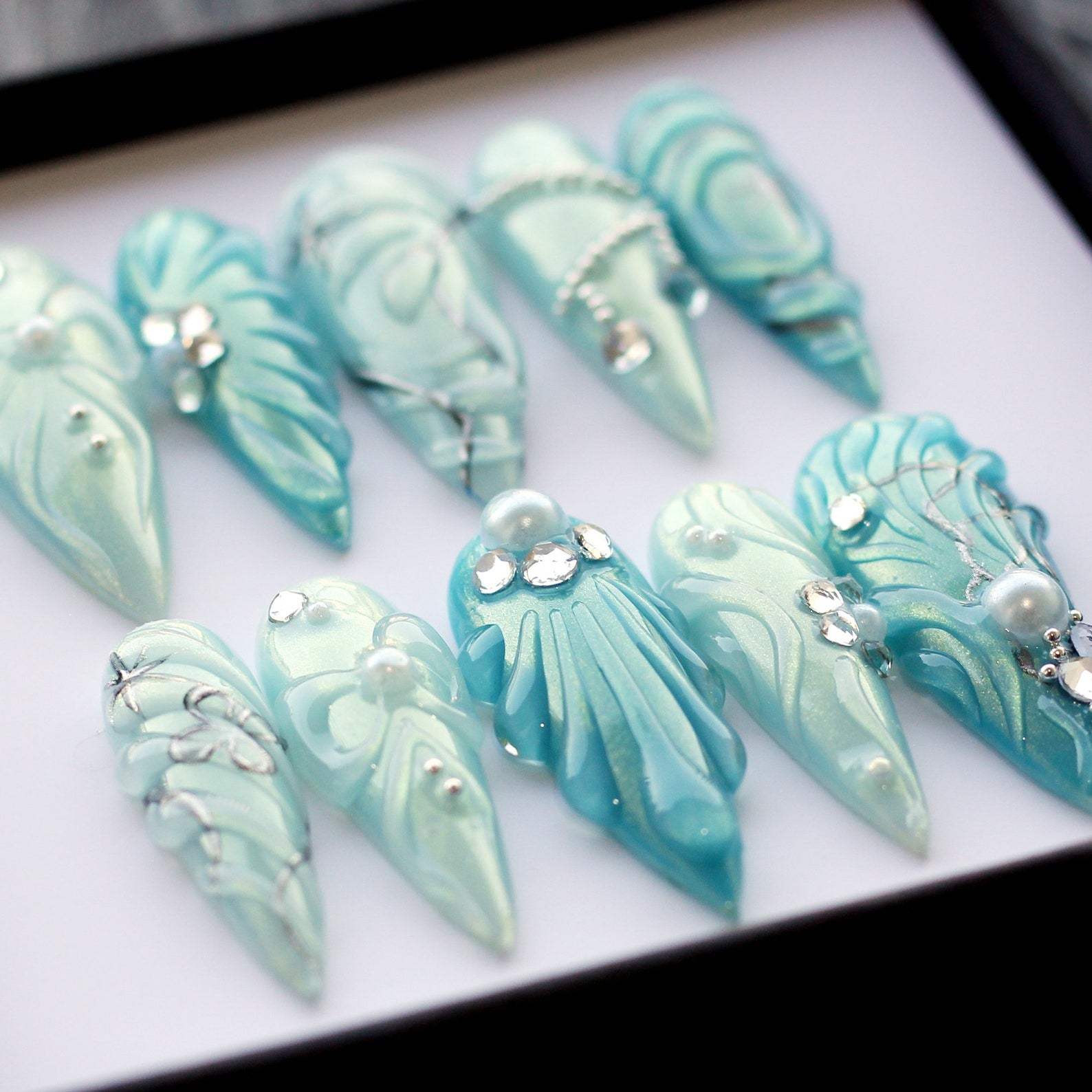 Baby Blue Handmade Press on nails - Summer Nails 