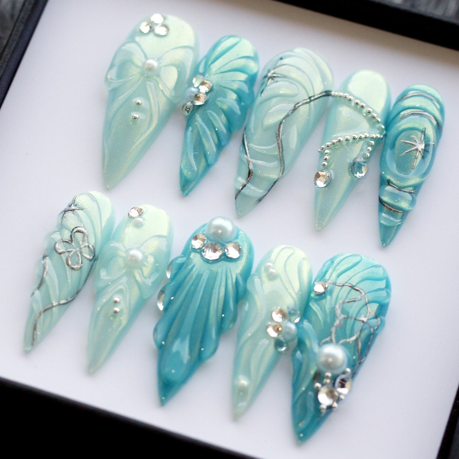 Baby Blue Handmade Press on nails - Summer Nails 