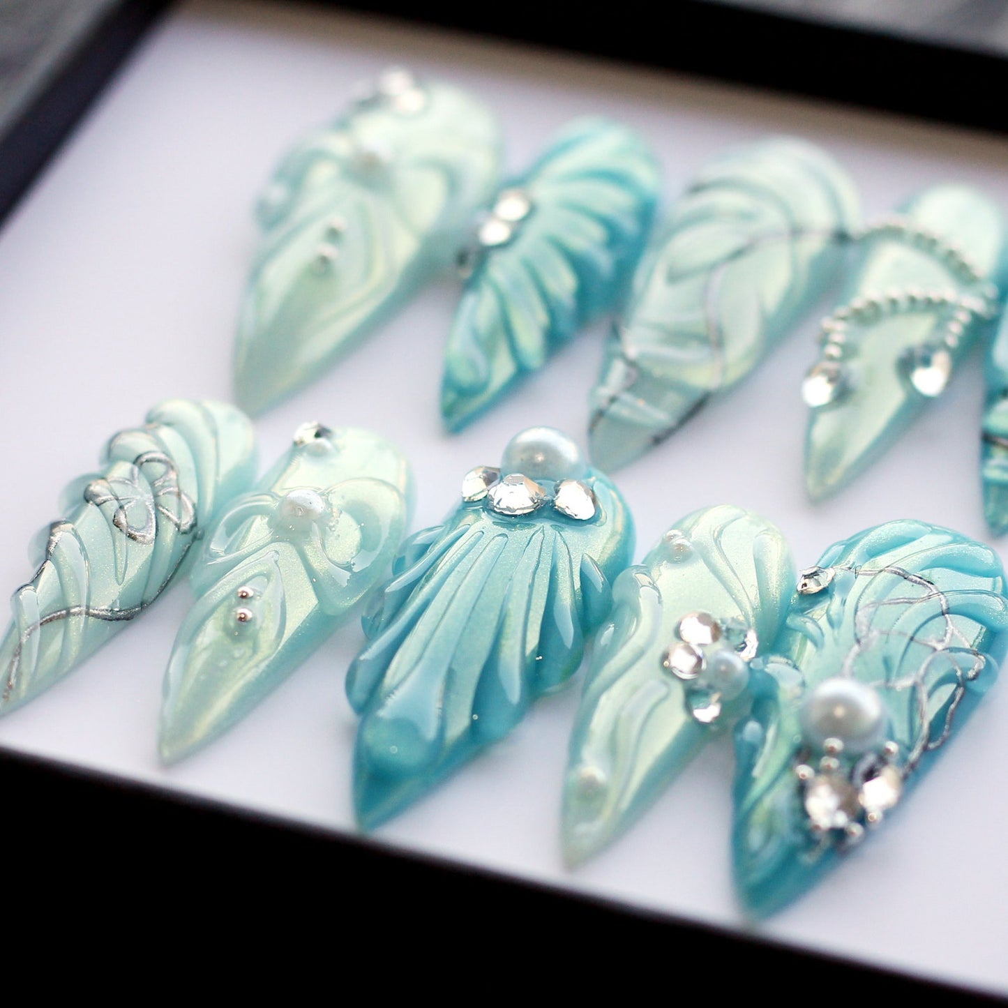 Baby Blue Handmade Press on nails - Summer Nails 