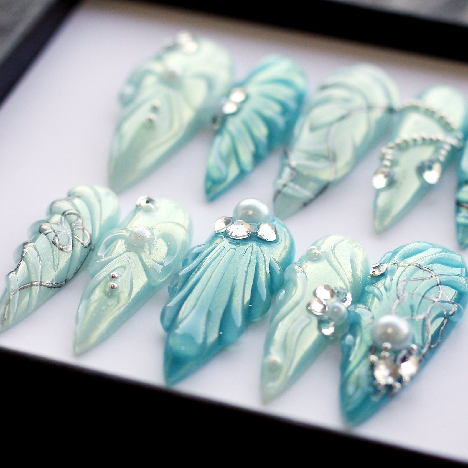 Baby Blue Handmade Press on nails - Summer Nails 