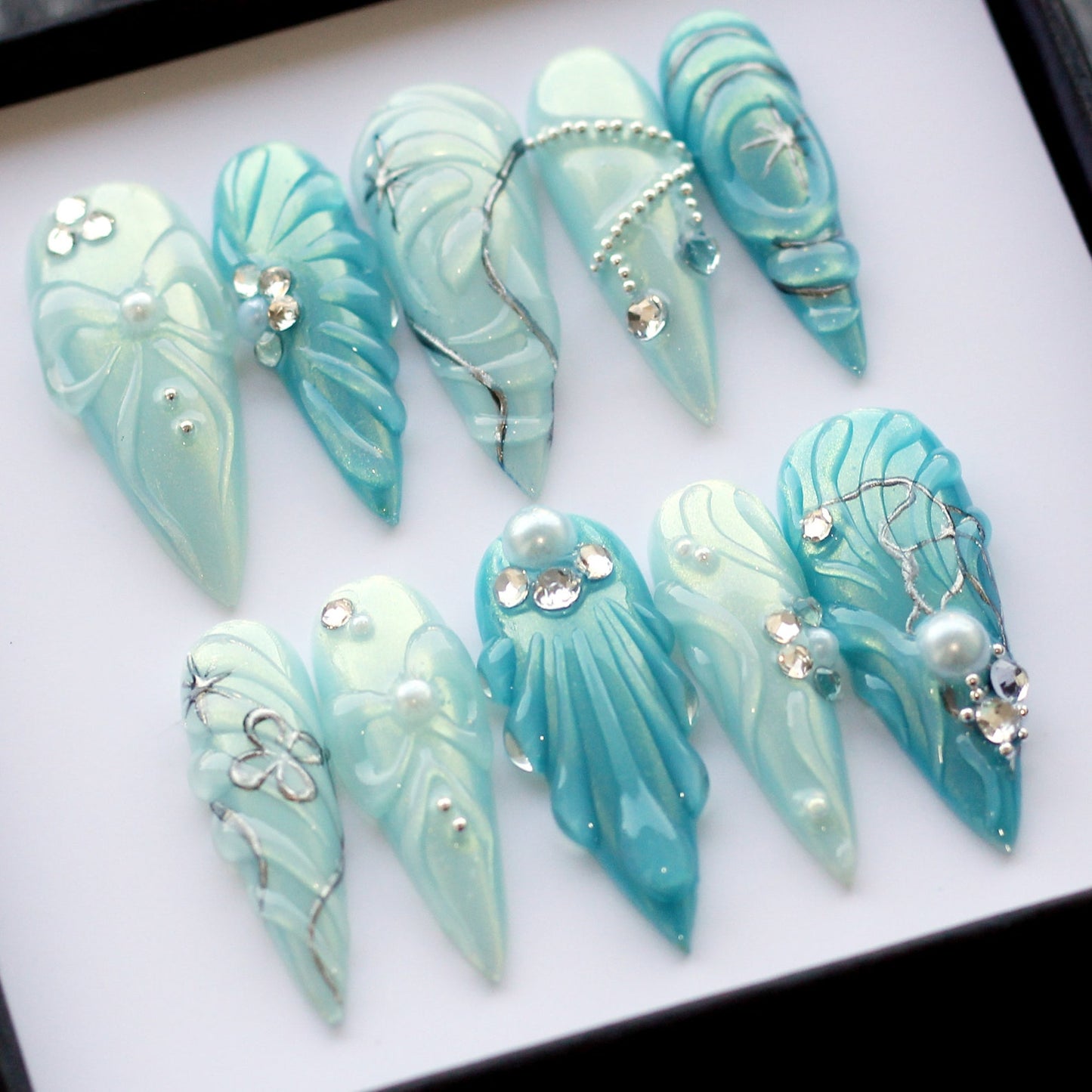 Baby Blue Handmade Press on nails - Summer Nails 