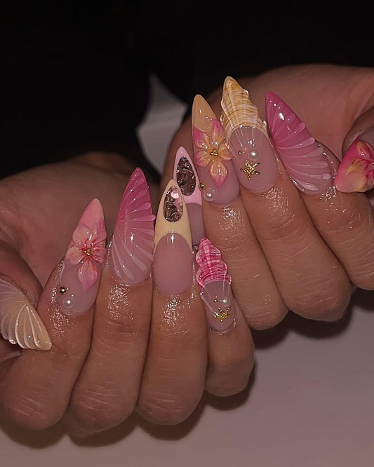 Beachcore Pink Shell Handmade Press on nails - Summer Nails