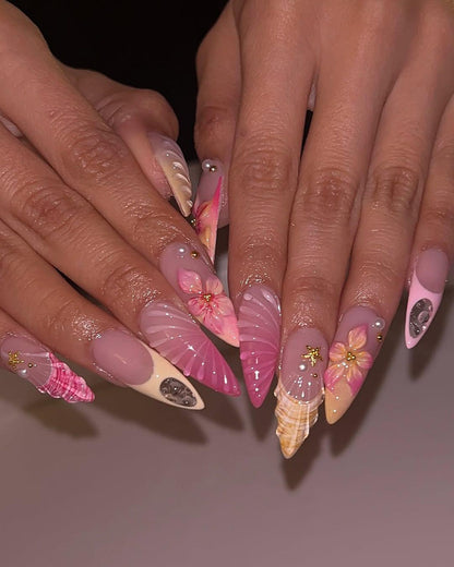 Beachcore Pink Shell Handmade Press on nails - Summer Nails