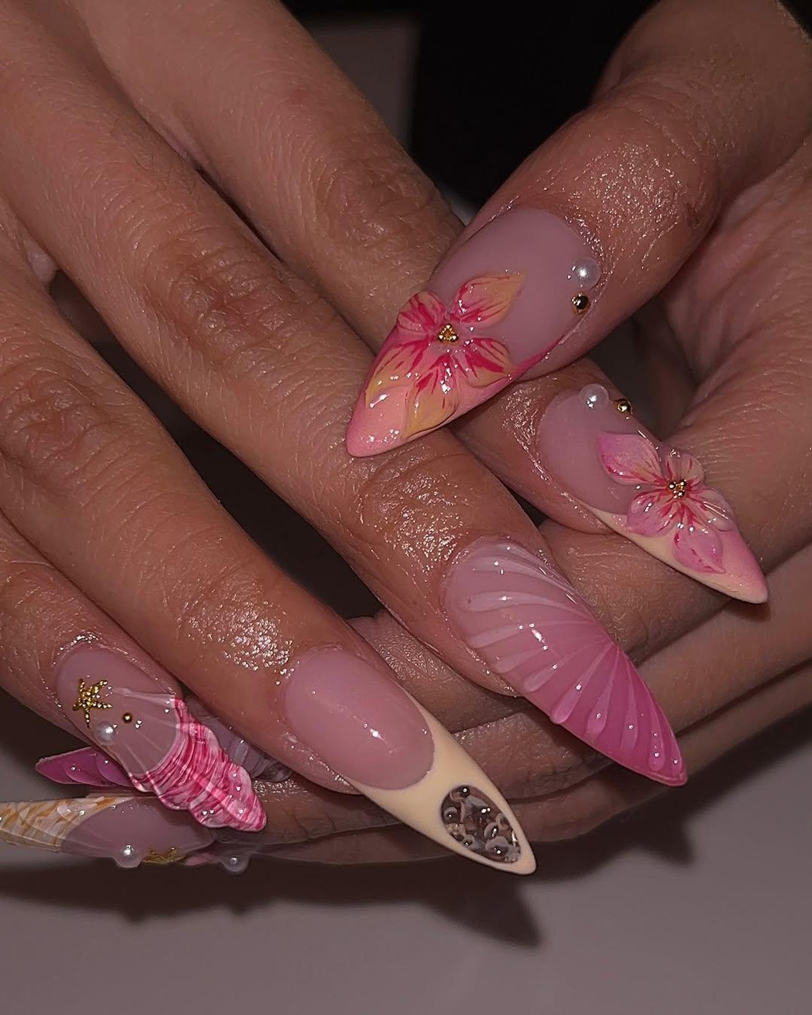 Beachcore Pink Shell Handmade Press on nails - Summer Nails