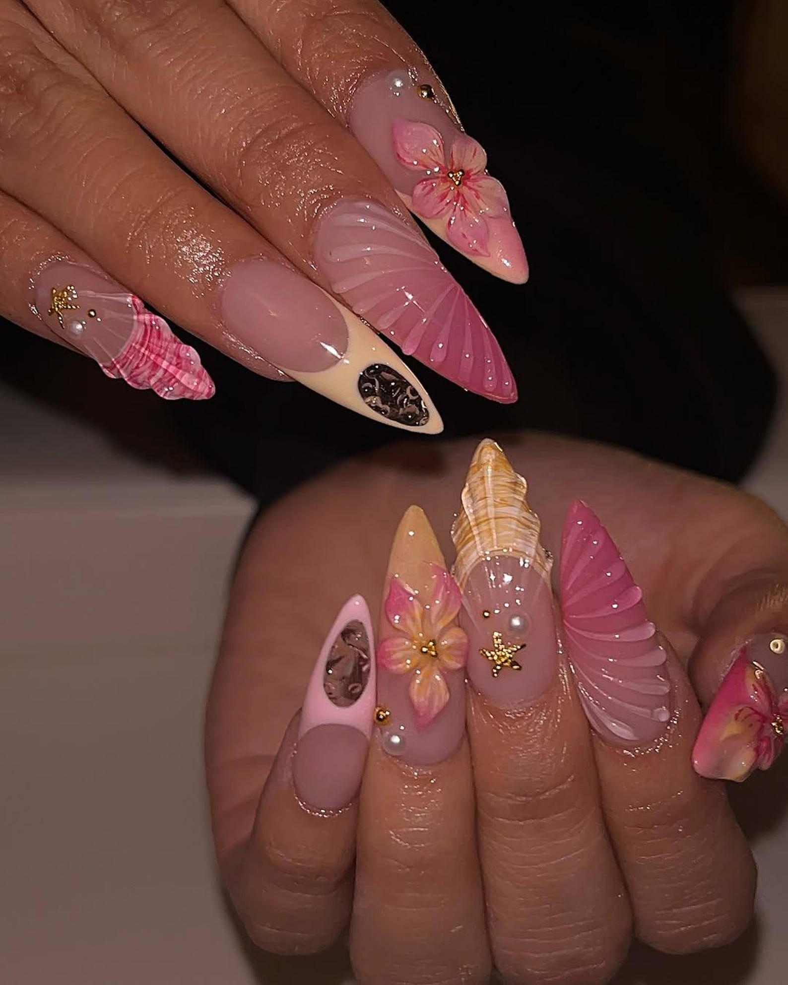 Beachcore Pink Shell Handmade Press on nails - Summer Nails