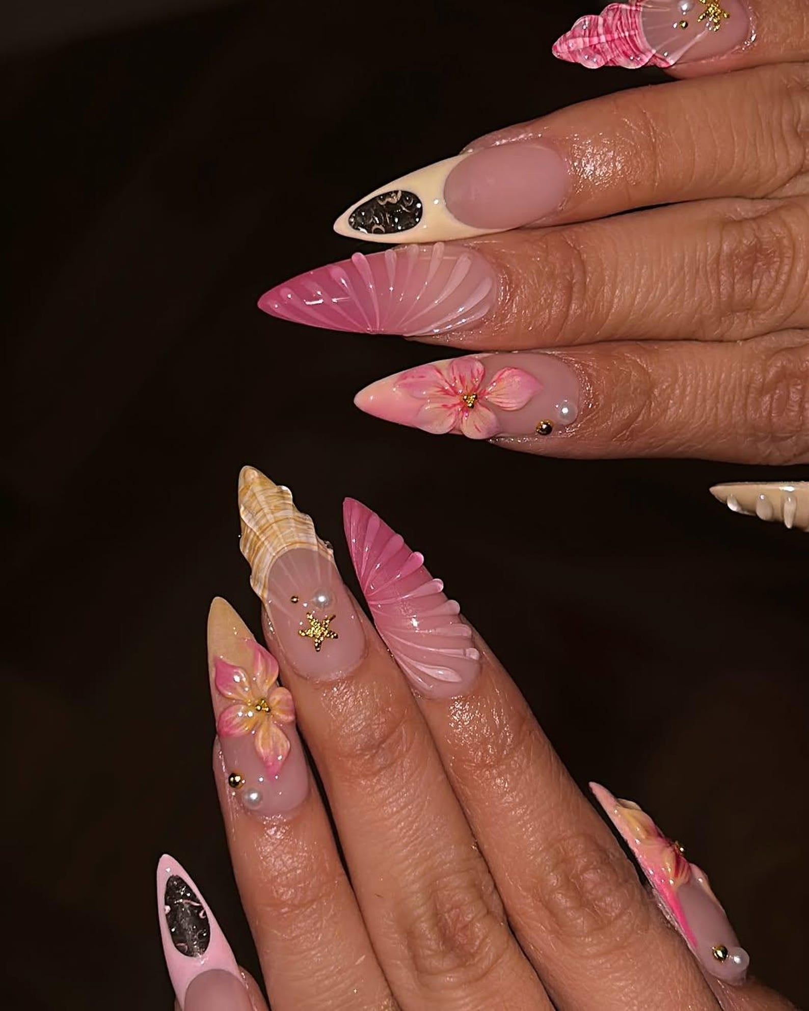 Beachcore Pink Shell Handmade Press on nails - Summer Nails