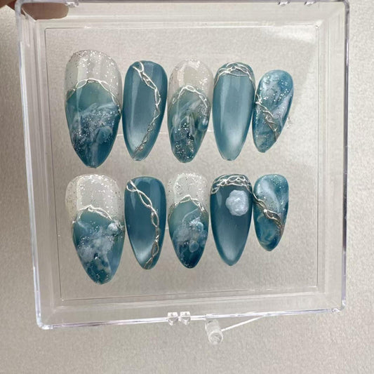 Blue Gothic Handmade Press on nails - Summer Nails