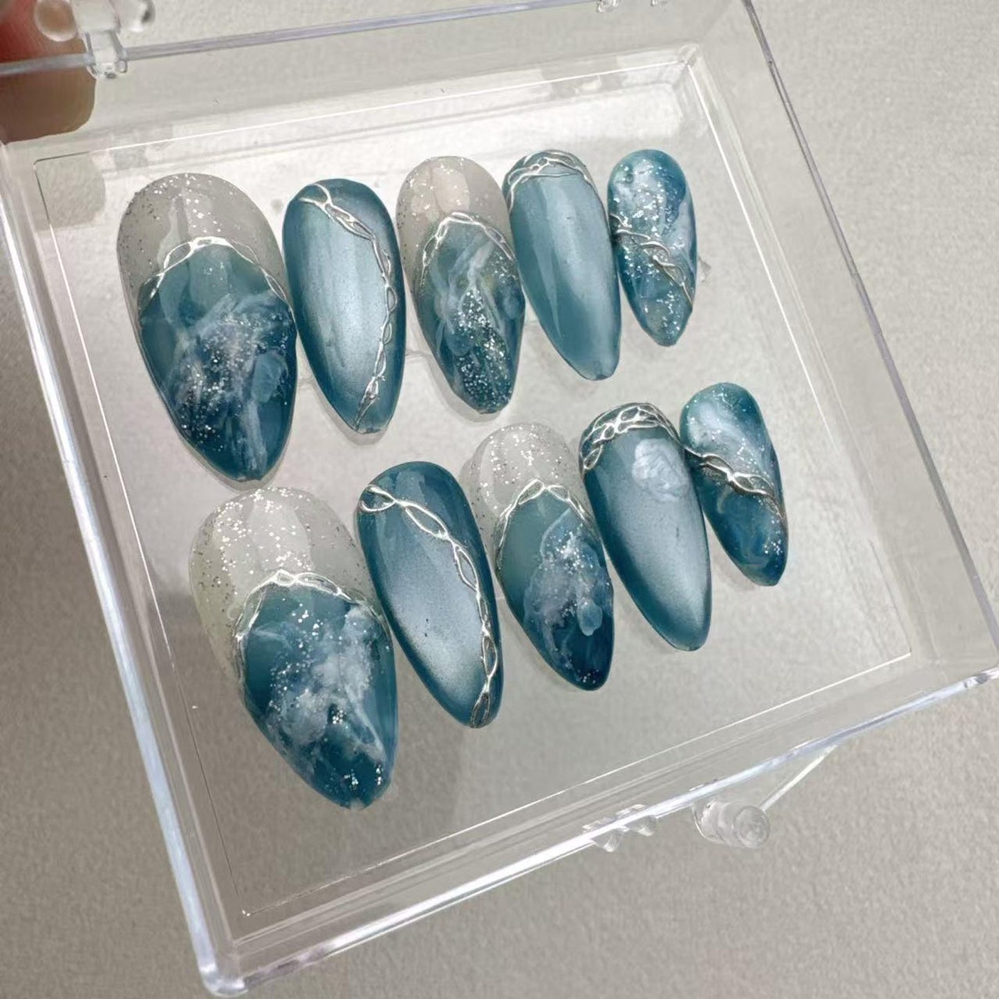 Blue Gothic Handmade Press on nails - Summer Nails