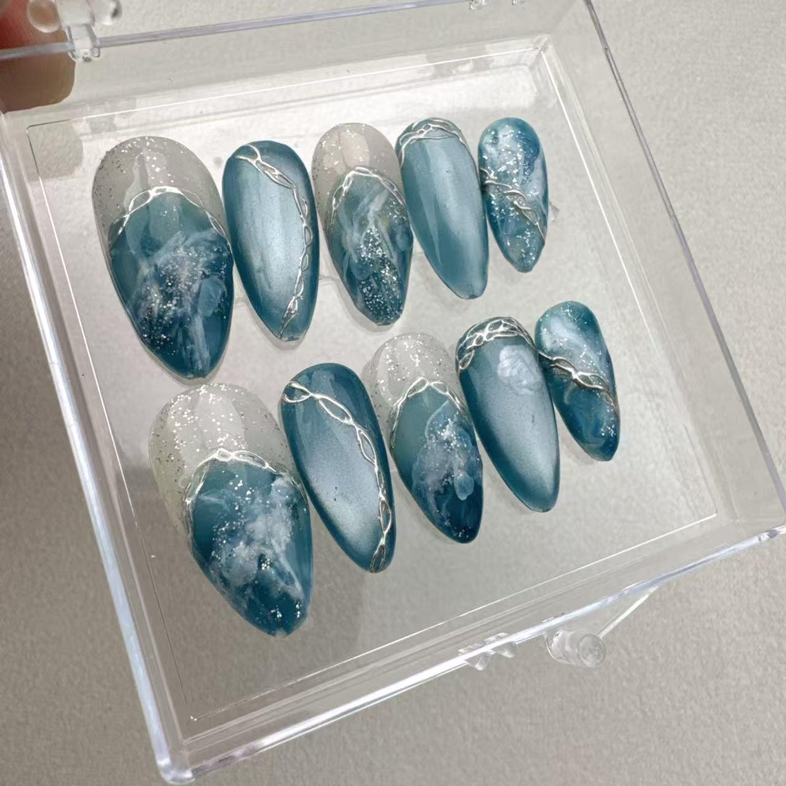 Blue Gothic Handmade Press on nails - Summer Nails