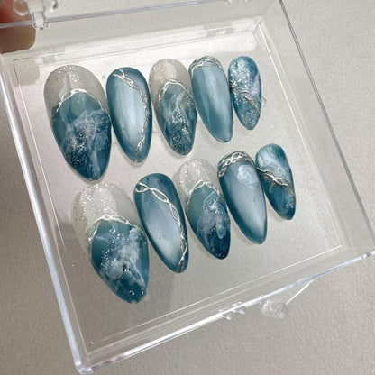 Blue Gothic Handmade Press on nails - Summer Nails
