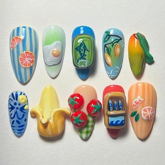 Bright Fun Handcrafted Handmade Press on nails - Summer Nails