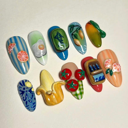 Bright Fun Handcrafted Handmade Press on nails - Summer Nails