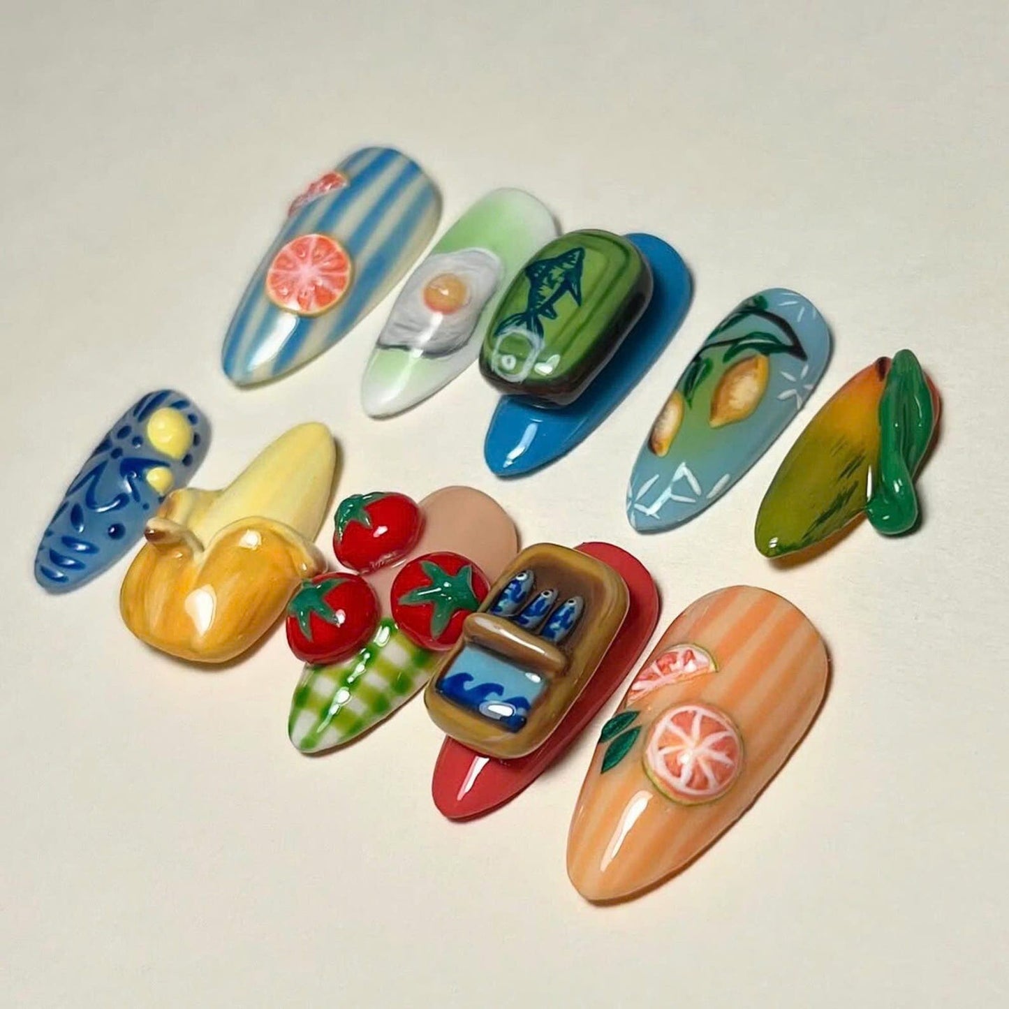 Bright Fun Handcrafted Handmade Press on nails - Summer Nails