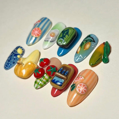 Bright Fun Handcrafted Handmade Press on nails - Summer Nails