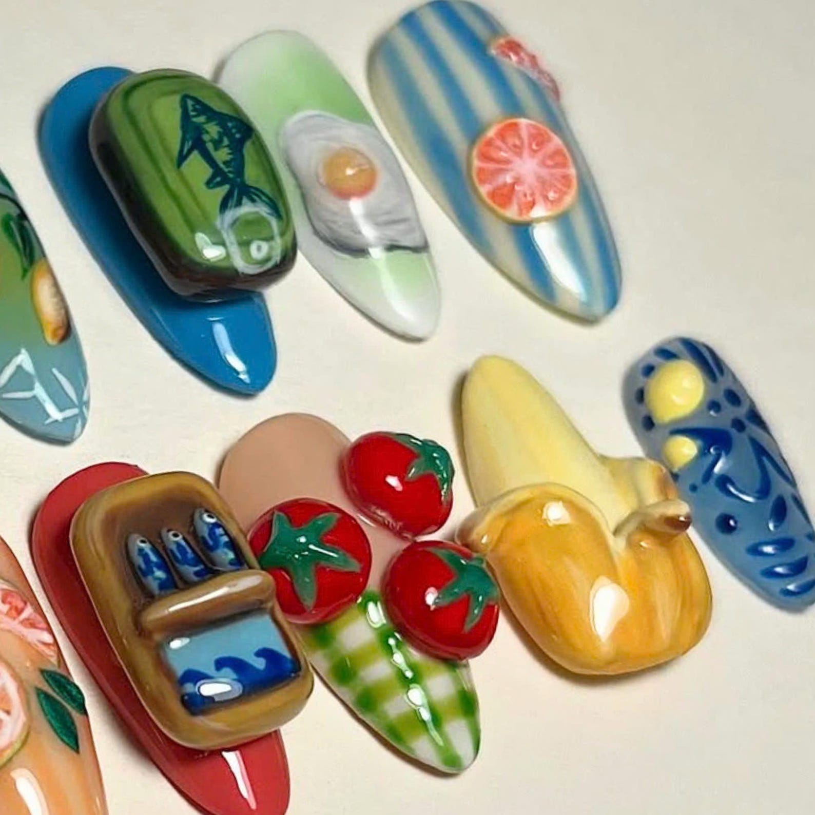 Bright Fun Handcrafted Handmade Press on nails - Summer Nails