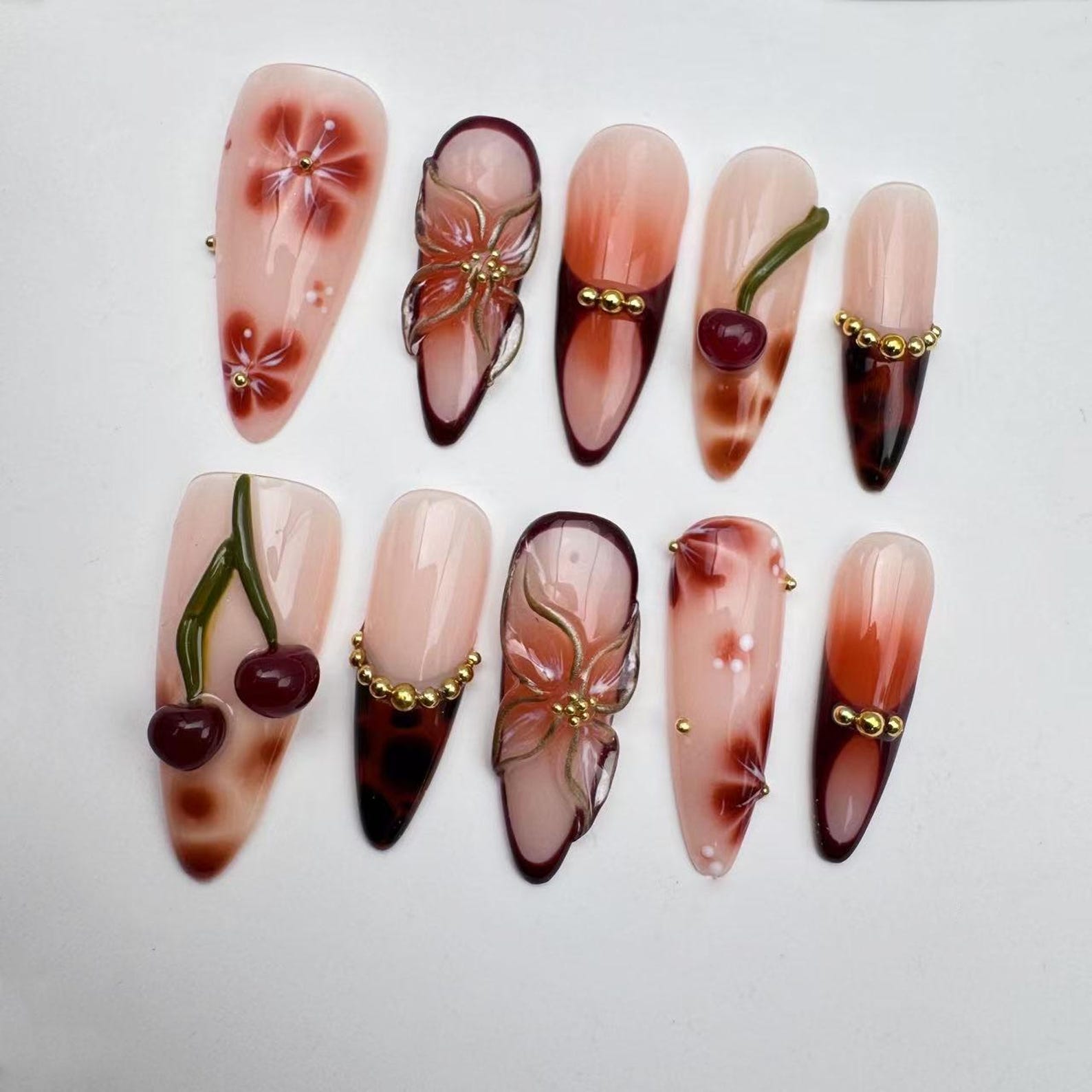 Buterfly flower Handmade Press on nails - Summer Nails