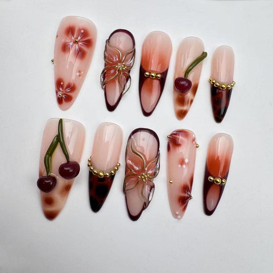 Buterfly flower Handmade Press on nails - Summer Nails