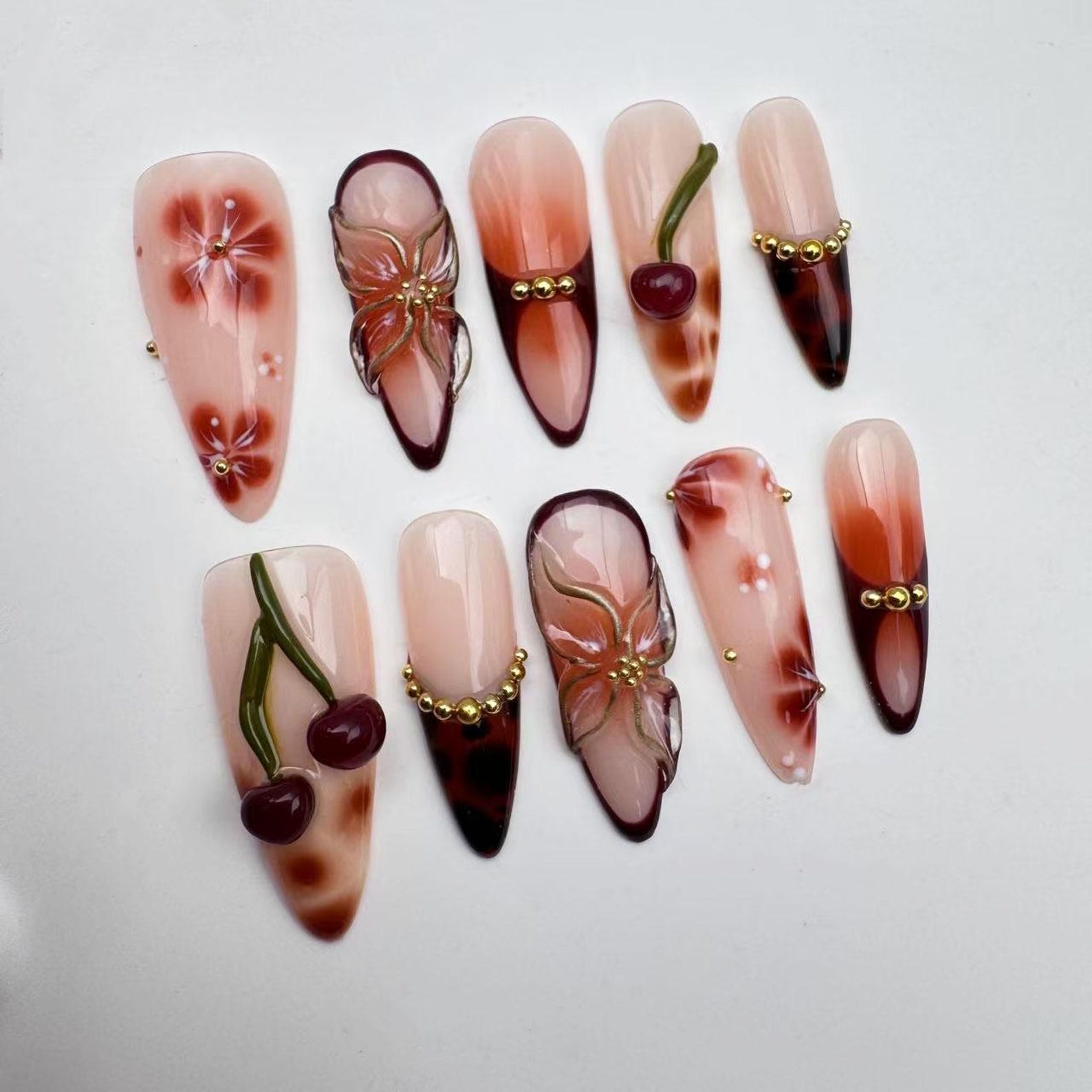 Buterfly flower Handmade Press on nails - Summer Nails