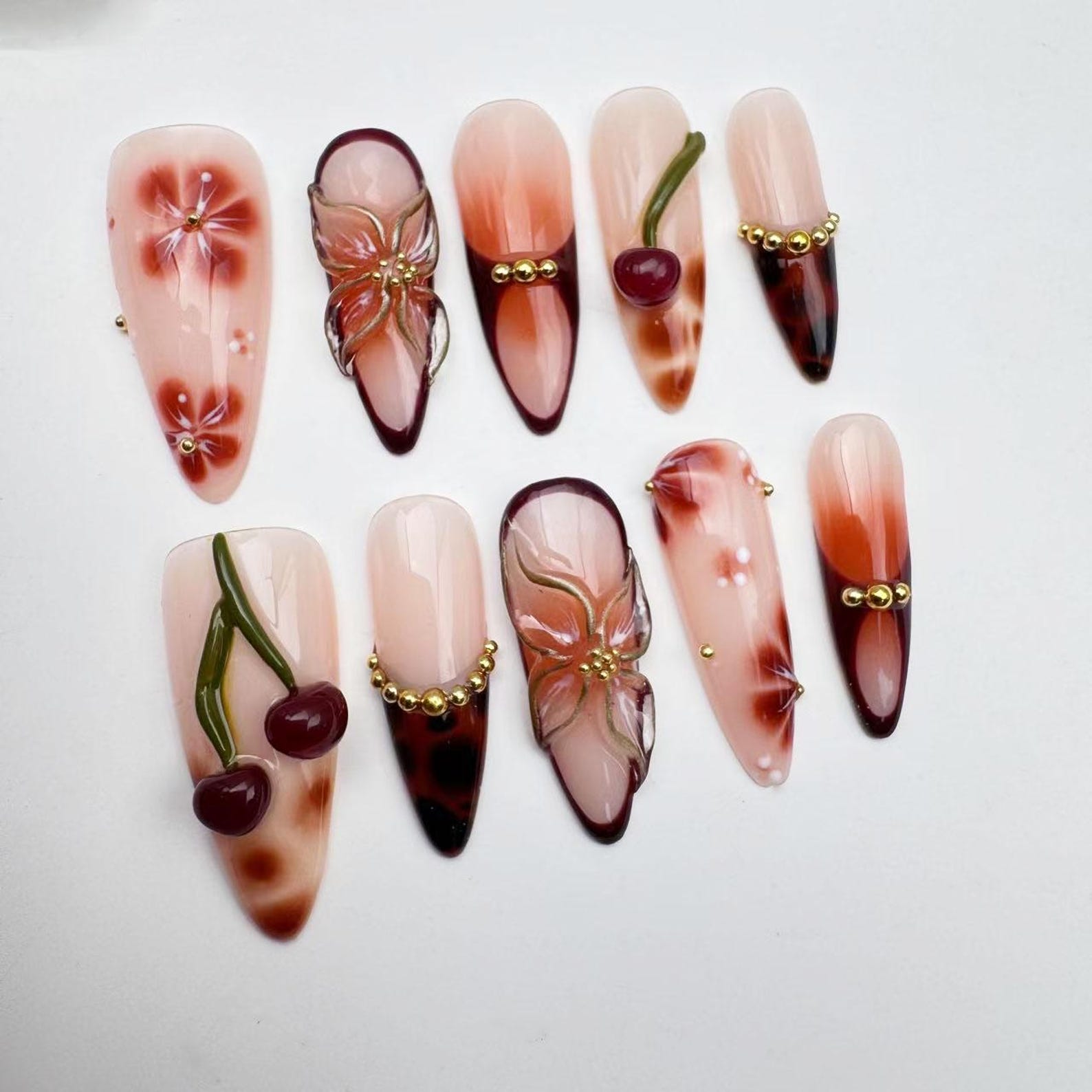 Buterfly flower Handmade Press on nails - Summer Nails