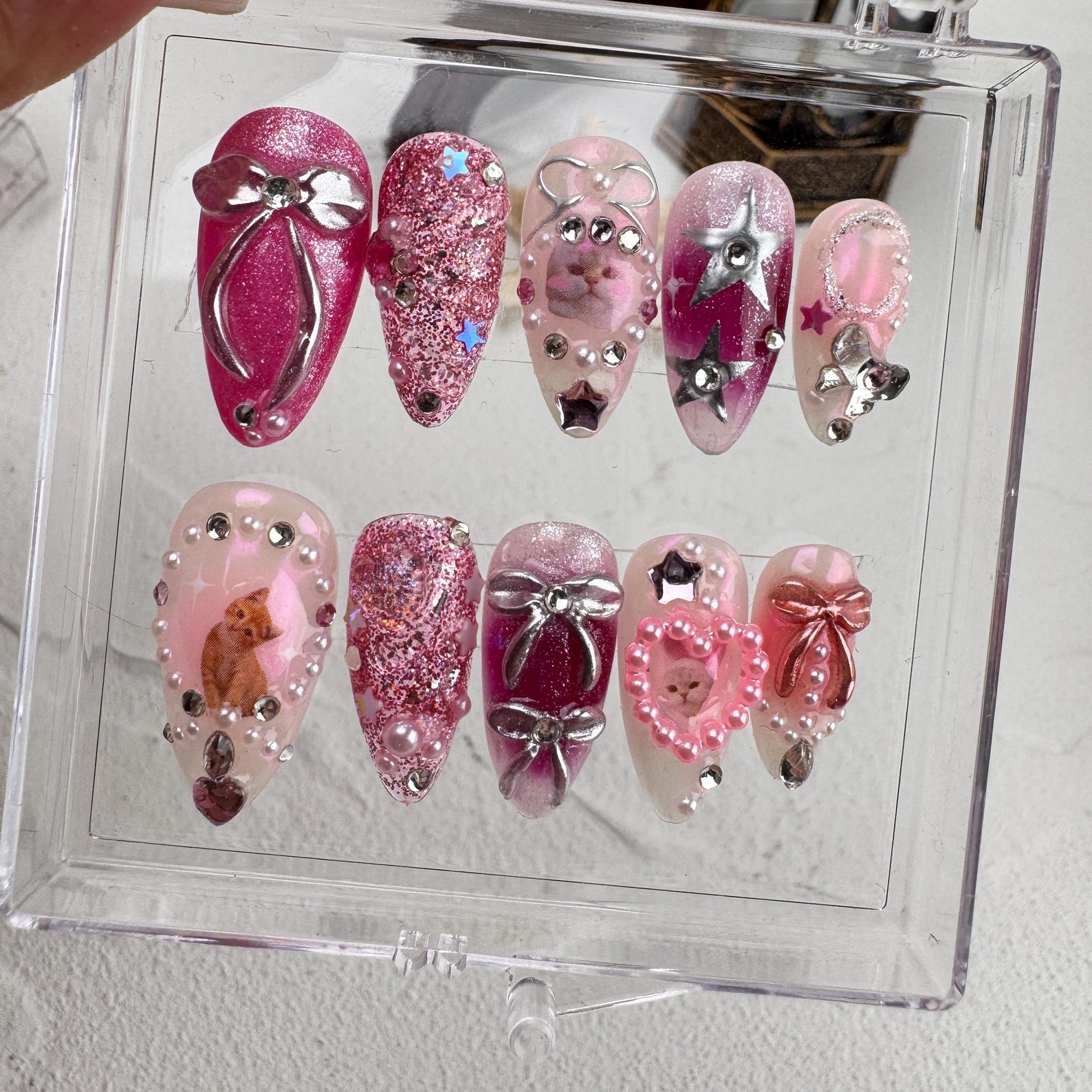 Cat Love Summer Handmade Press on nails - Summer Nails