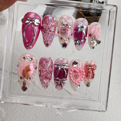 Cat Love Summer Handmade Press on nails - Summer Nails