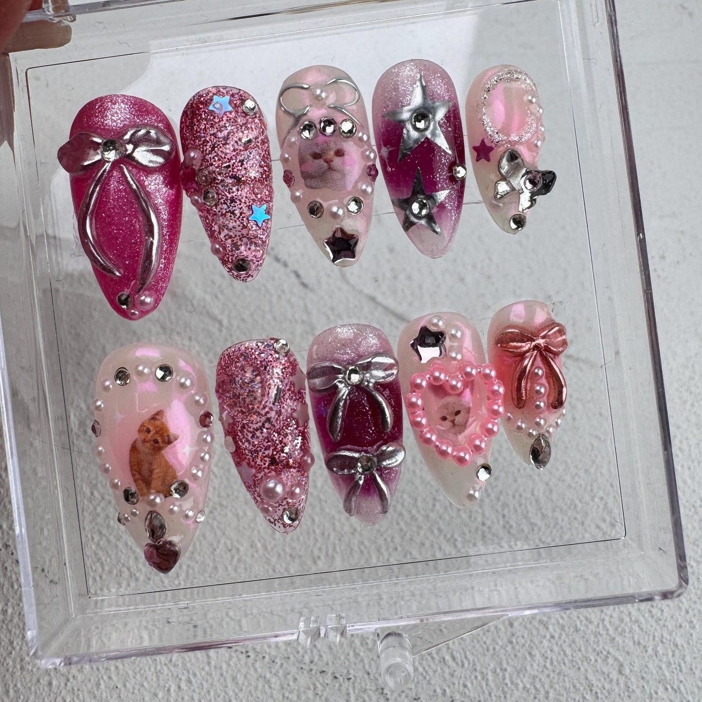 Cat Love Summer Handmade Press on nails - Summer Nails