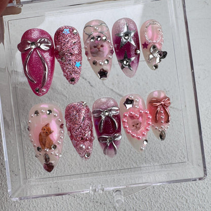 Cat Love Summer Handmade Press on nails - Summer Nails
